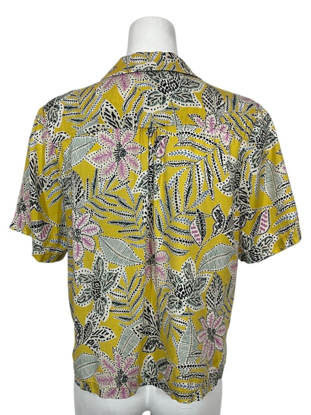 Marine Layer Lucy Resort Shirt L Bamboo Floral Yellow Boxy - Picture 5 of 15